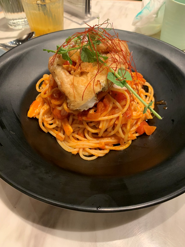 親子餐廳 - 軟殼蟹天婦羅乾蕃茄意粉