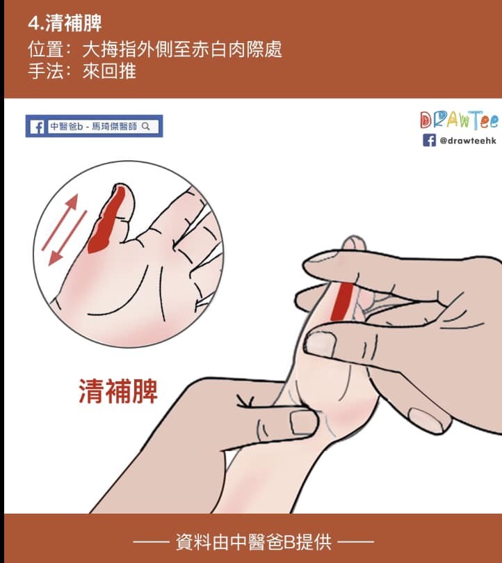 穴位按摩:清補脾