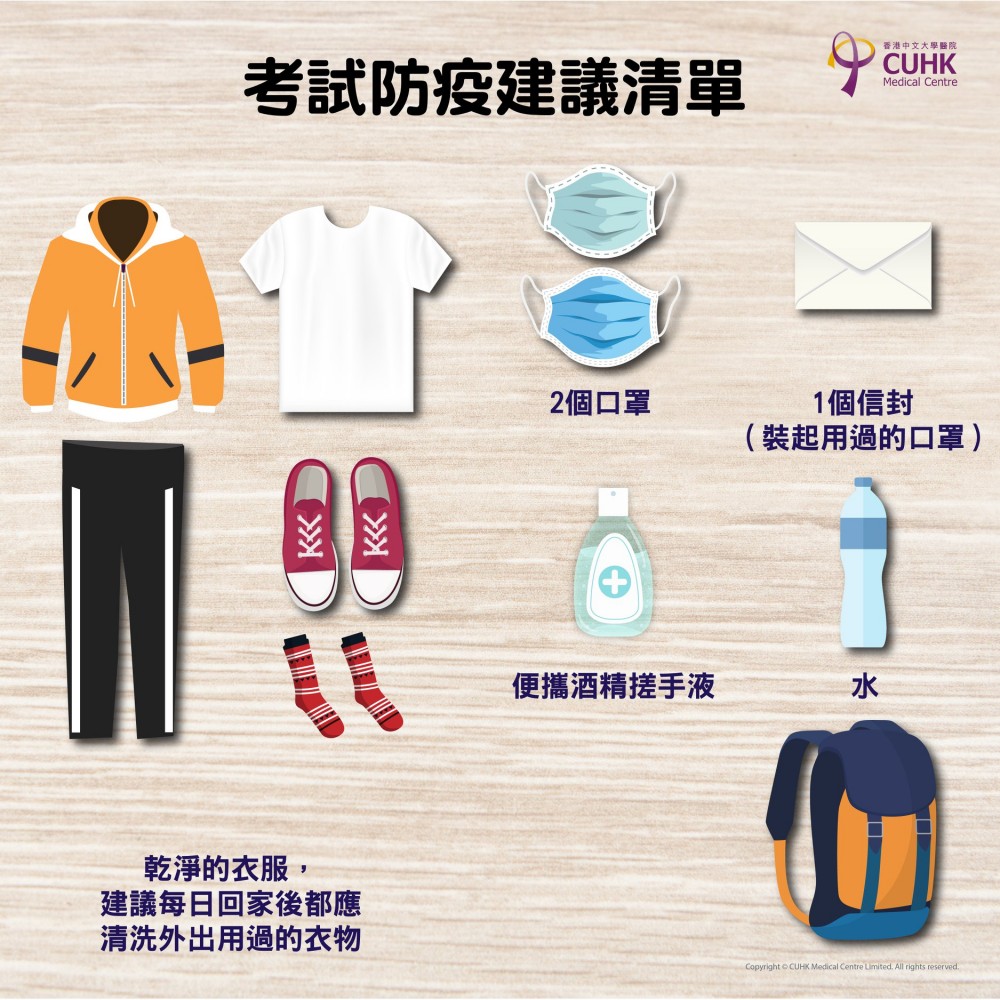 中大醫院日前在社交平台上載了考試防疫建議清單，大家不妨參考一下。