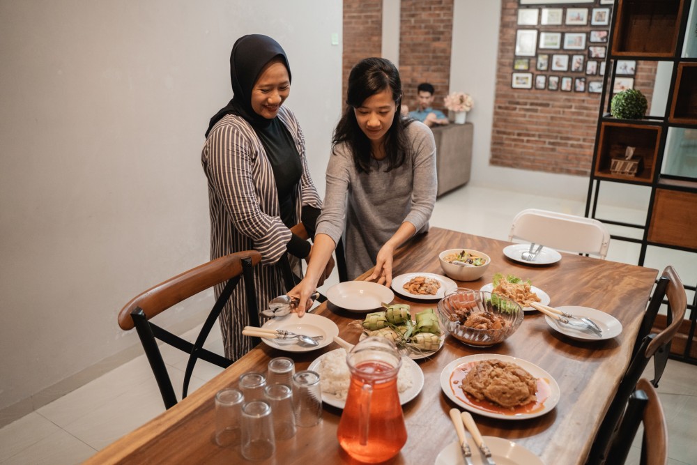 asian family with domestic helper.