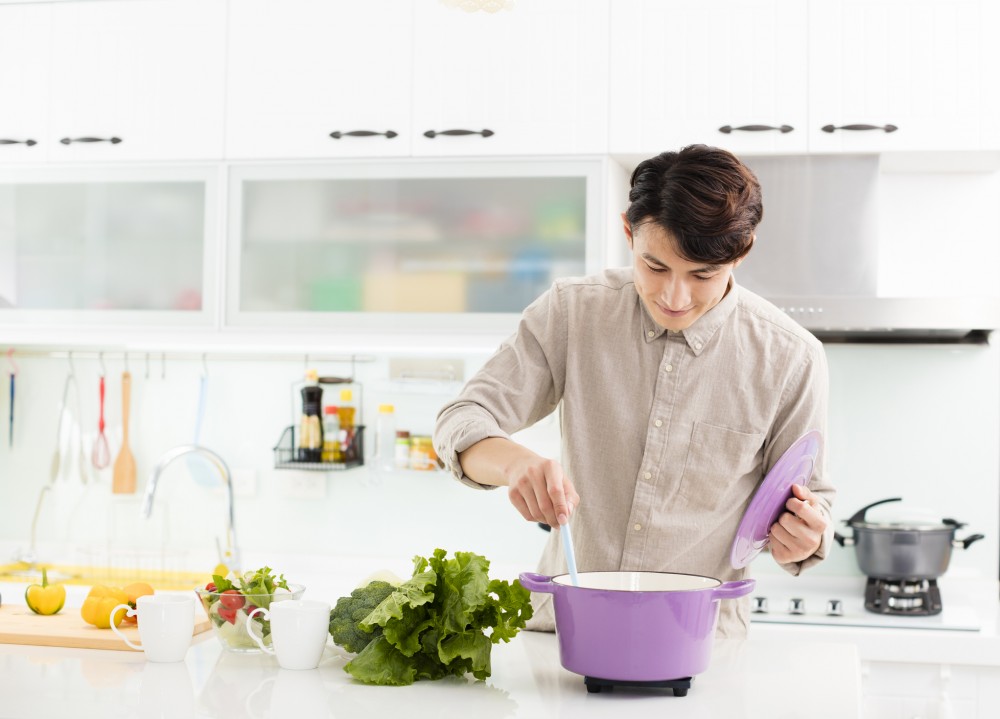 husband cooking.
