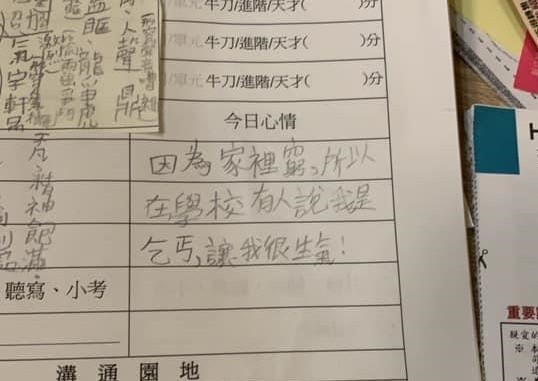 單親兒子被同學欺凌只敢在家課冊訴苦