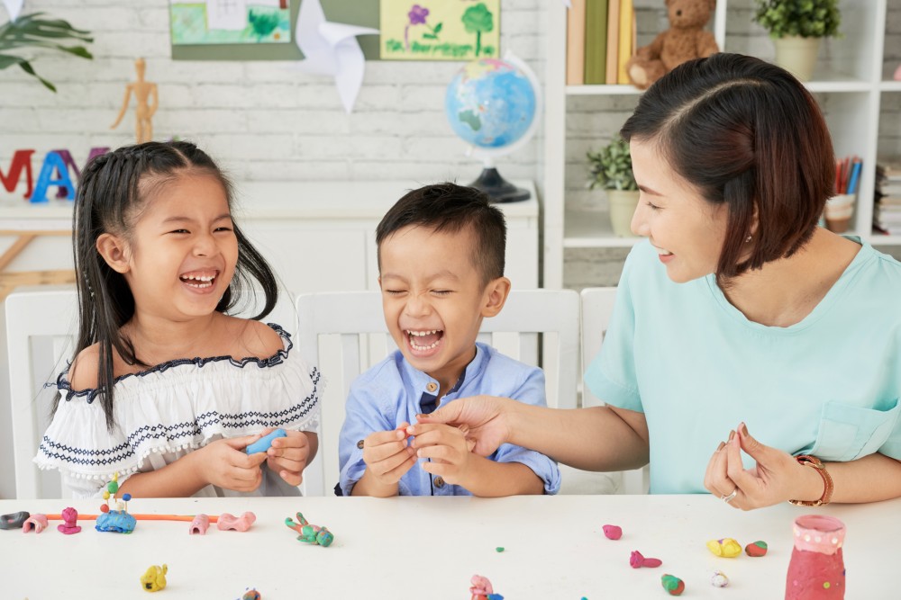 kids playing clay