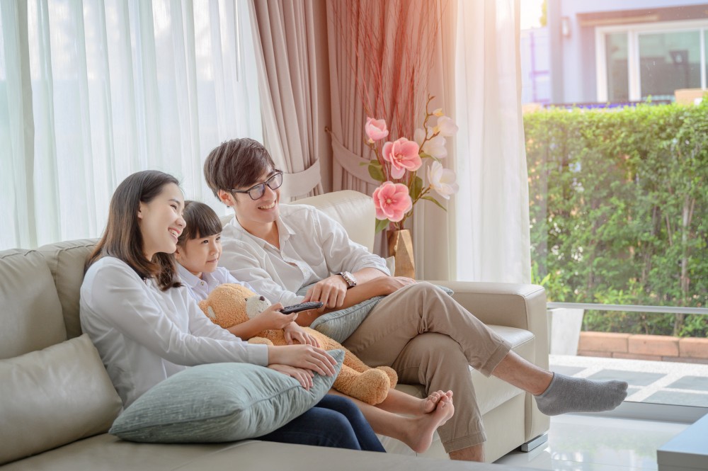 family watching tv
