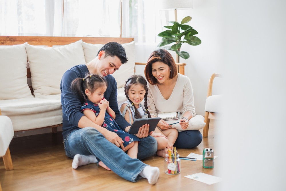 family watching tv