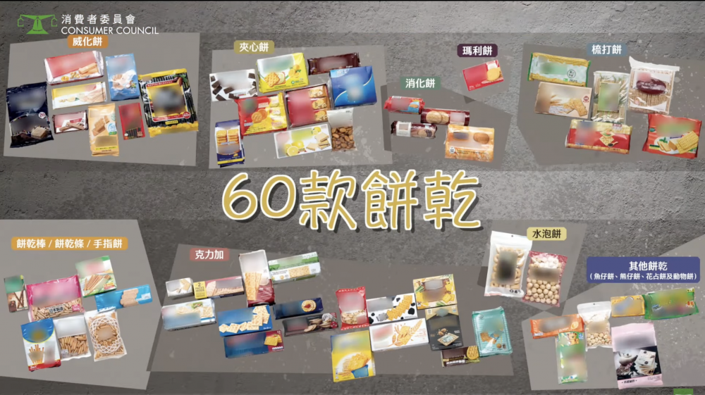 消委會搜集了市面上60款預先包裝的餅乾樣本,包括威化餅、夾心餅、蘇打餅等,針對其安全及營養素含量、產品包裝信息進行檢測。