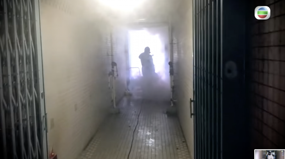 滅蟲人員也在走廊大面積噴灑滅蟲劑。