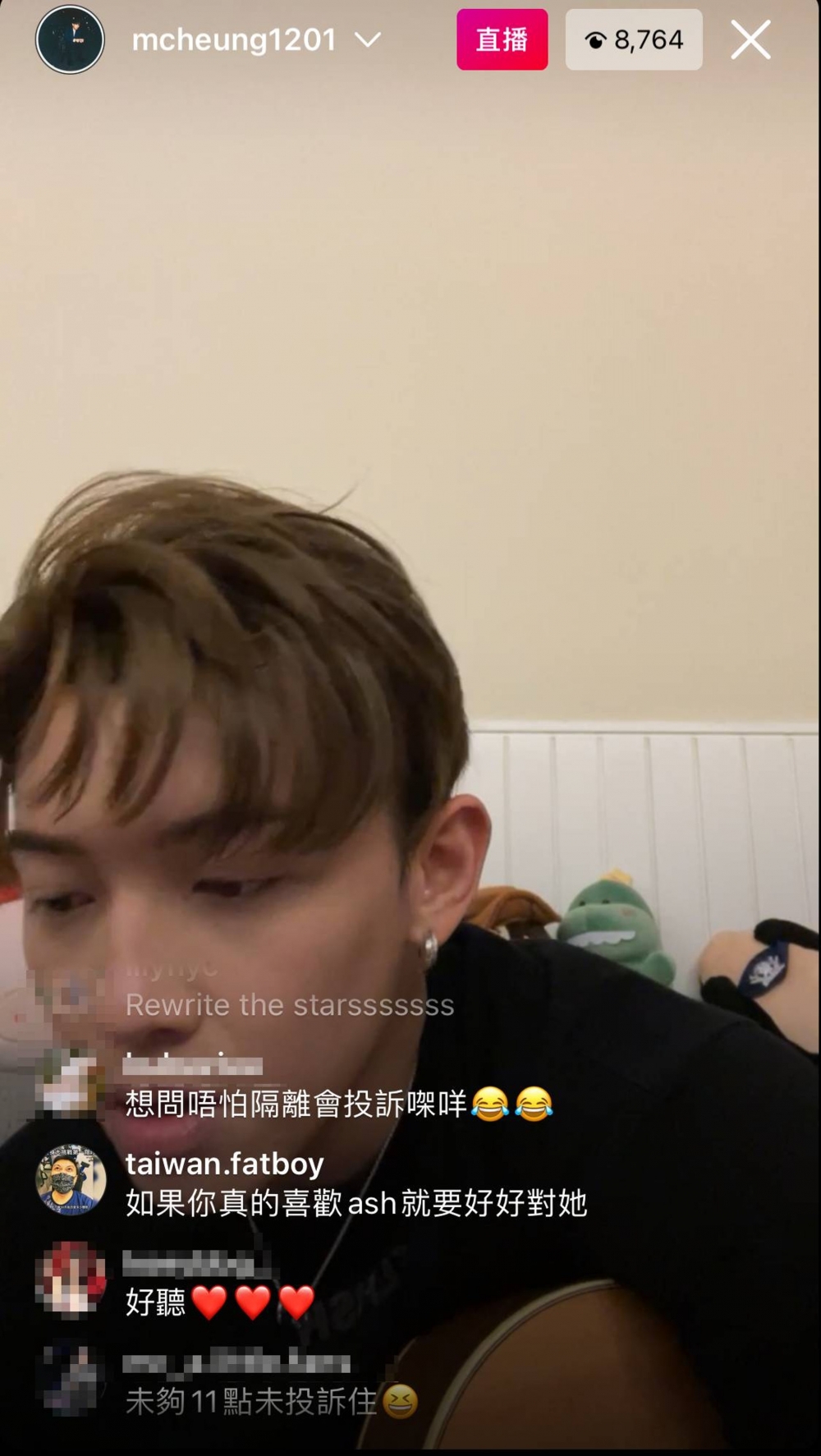 Ash前夫昨晚到MC IG直播留言。