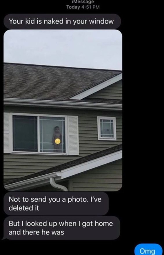 媽媽之後收到鄰居的短訊，才知道孩子出醜了。