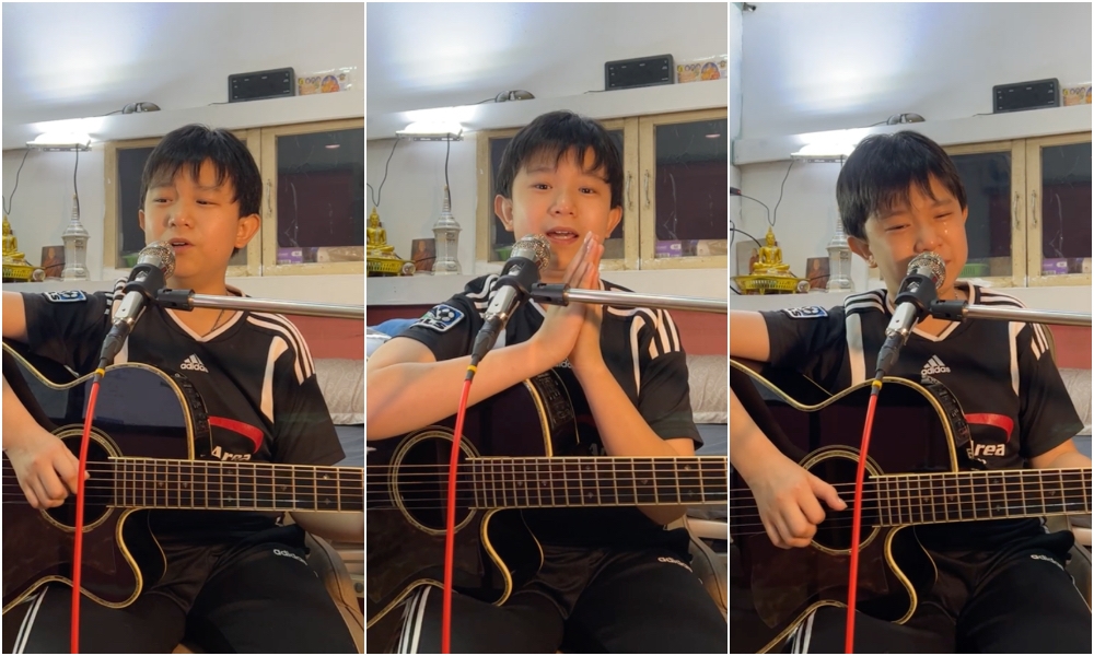 12歲男童查那得在患癌父親離世後，因無力繳交父親的殓葬费，只好開啟直播邊哭邊獻唱籌款。