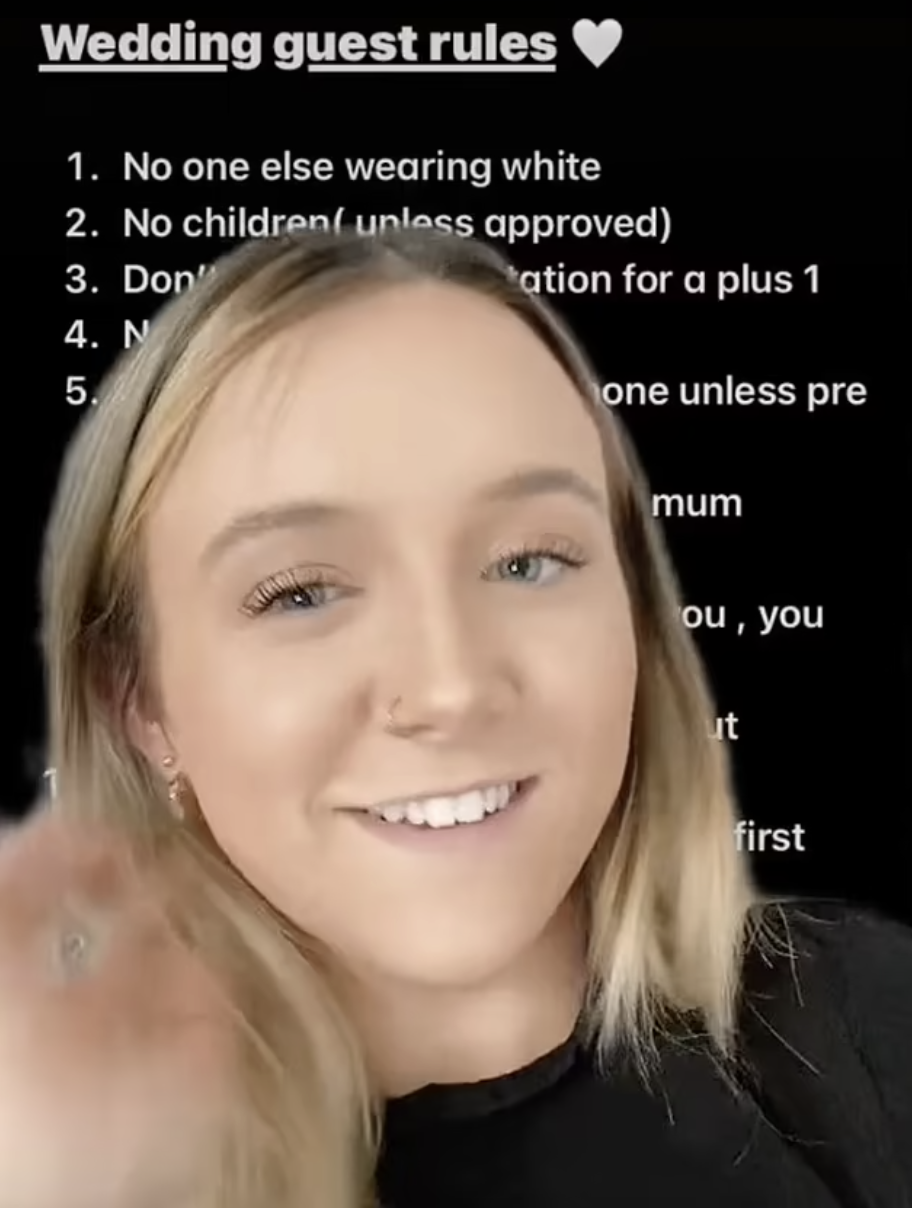 Kennedy在Tik Tok分享了她為婚禮賓客而訂的13條婚禮規矩，引起熱議。
