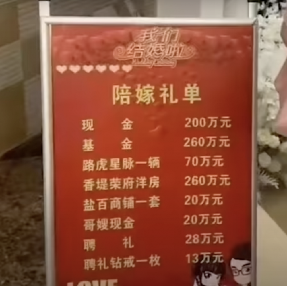 四川成都一名女子出嫁的嫁妝高達800多萬人民幣。