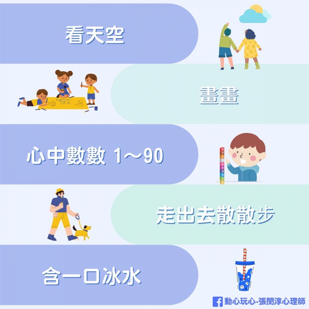 若果當刻無法抑制憤怒情緒,就應該先找方法讓自己冷靜,分散注意力。