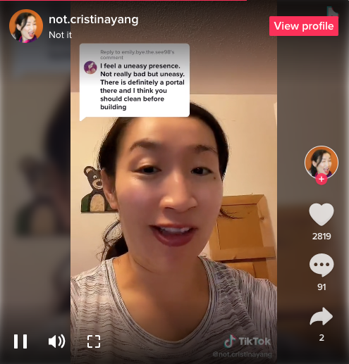 Cristina在社交平台tiktok上分享她遇到的怪事
