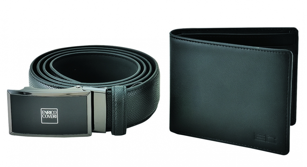 父親節禮物推薦：Enrico Coveri 真皮銀包及皮帶套裝。