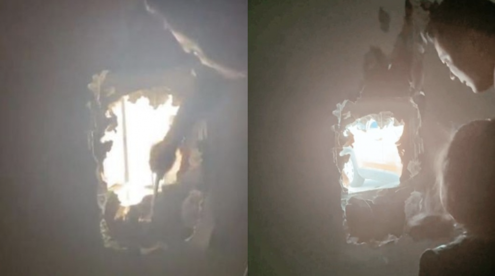 這名爸爸鑿了一個直徑大約50公分的洞，讓女兒上學。