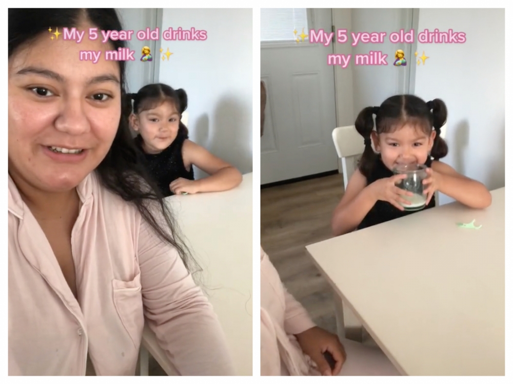 29歲的媽媽因為剛生下雙胞胎，因此想讓5歲女兒嚐嚐母乳的味道。