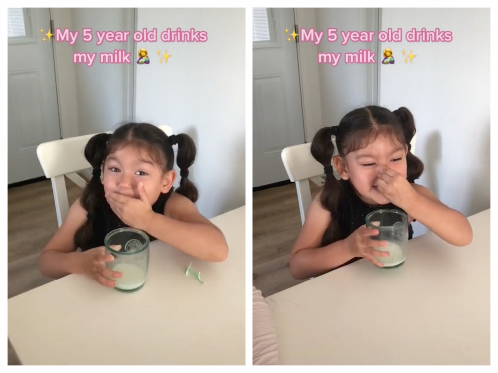 女兒喝了一口母乳後就面容扭曲。