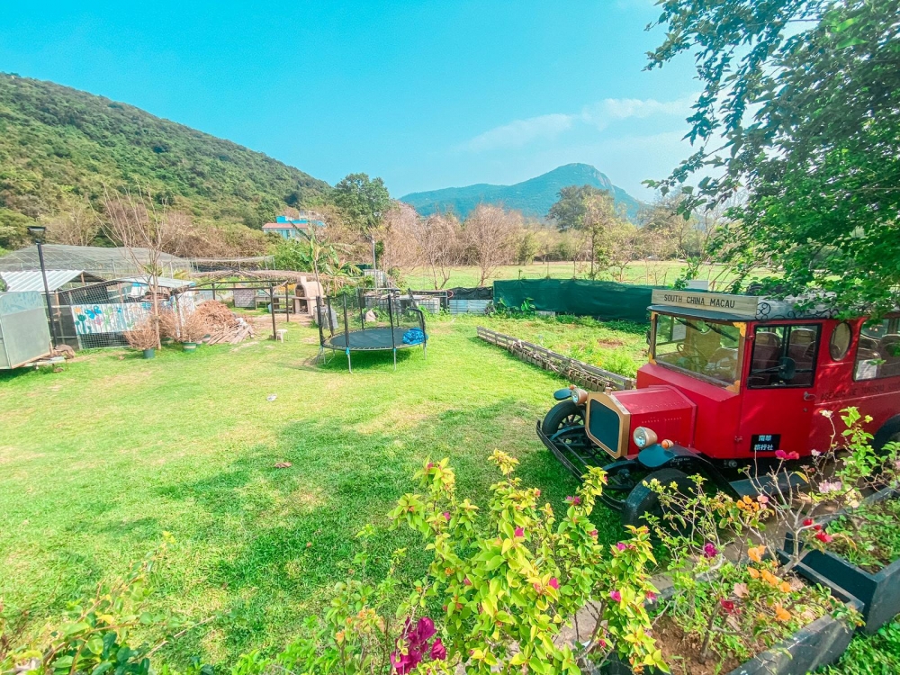 有一個又大又靚的大草地，又有兒童彈彈床可以玩