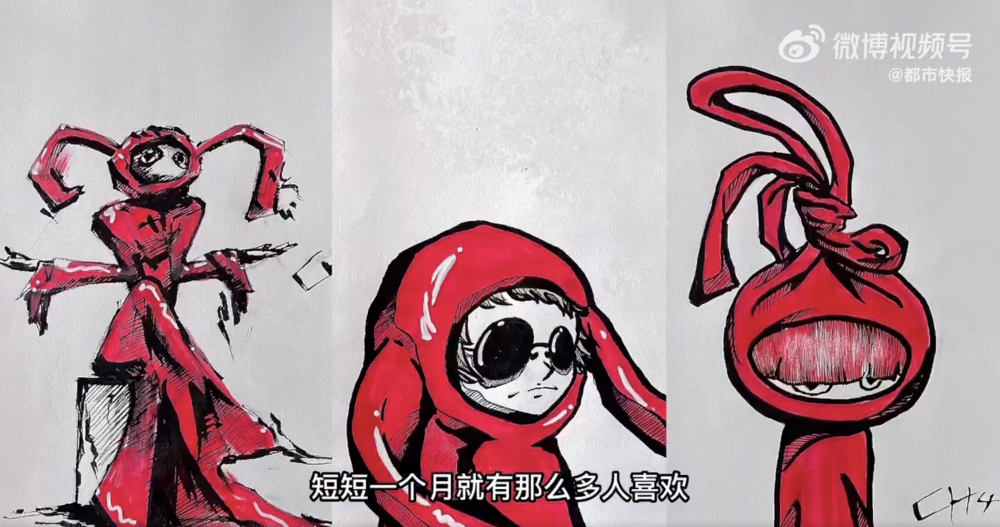 在金河濱的二次創作下，原有紅色公仔展現出不同面貌。