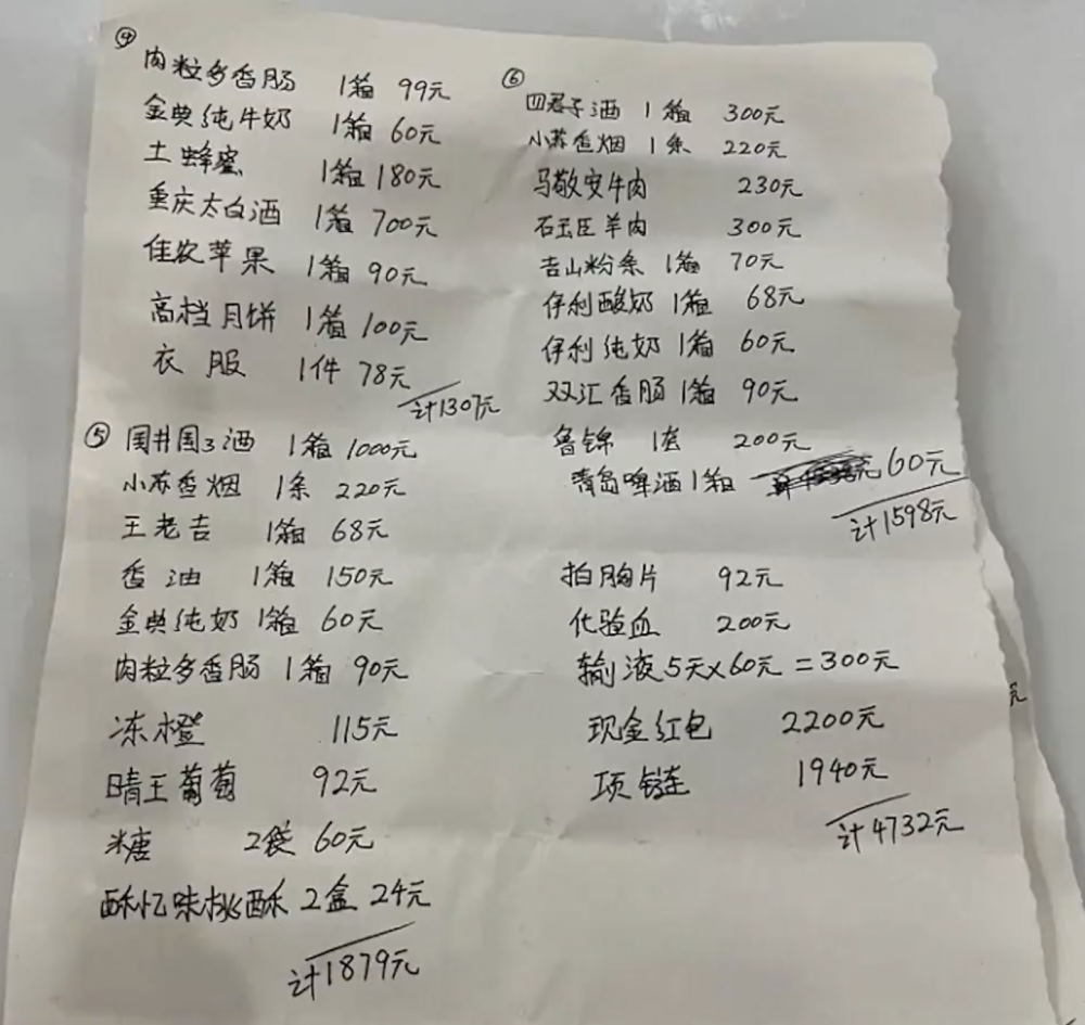 欠費單詳細記錄了兩人戀愛期間的開銷。