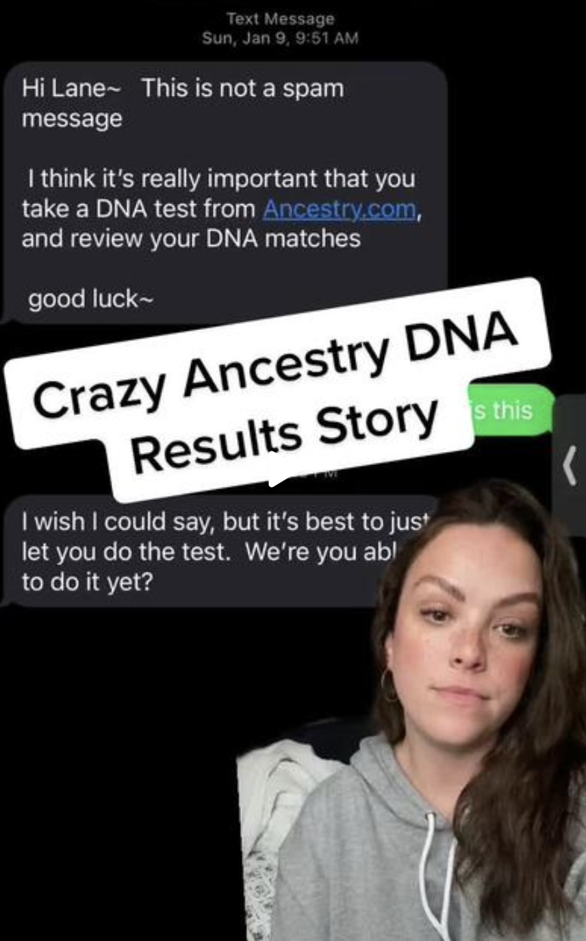 Lane展示陌生人要求她進行DNA測試的簡訊。