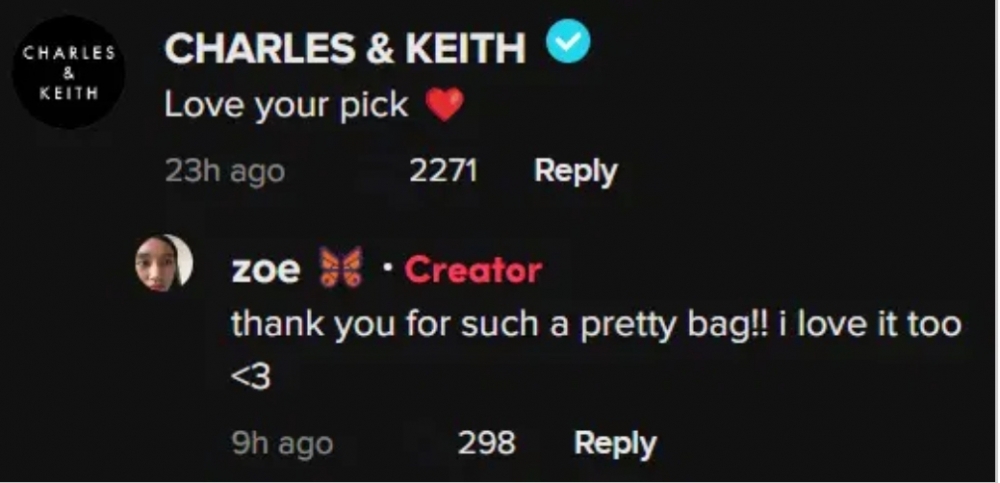 品牌官方留言「Love your pick」