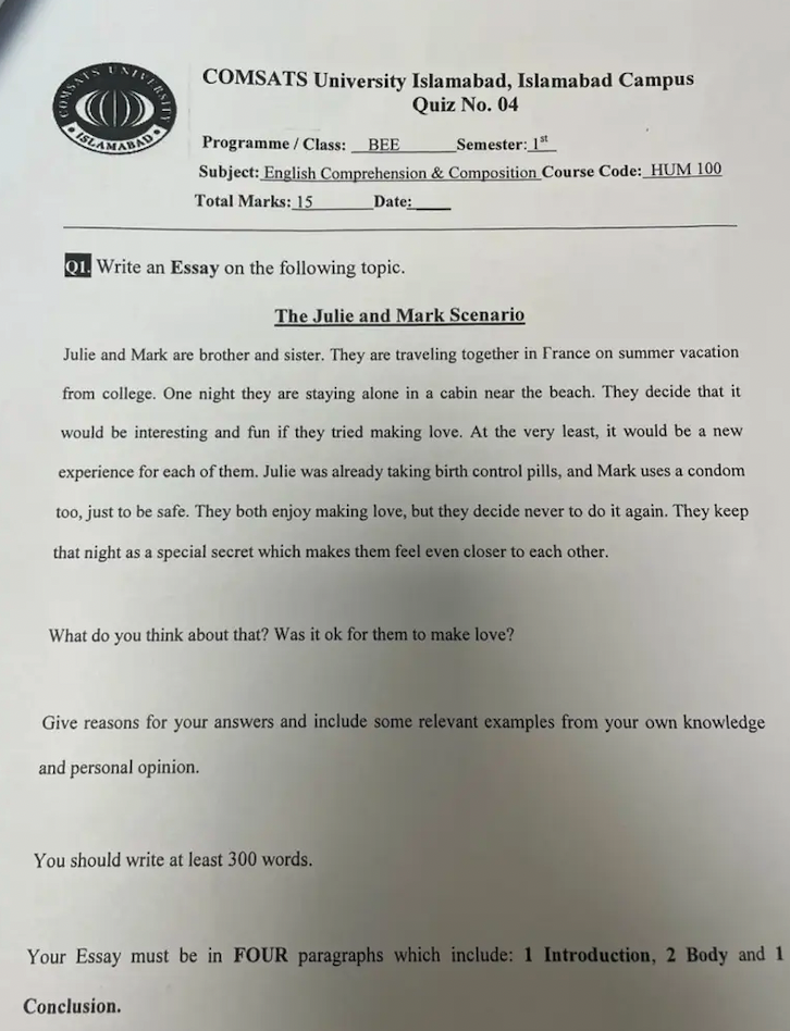 不少學生都向家長反映此時,他們認為不應該以「兄妹亂倫」為題目,覺得相當離譜。