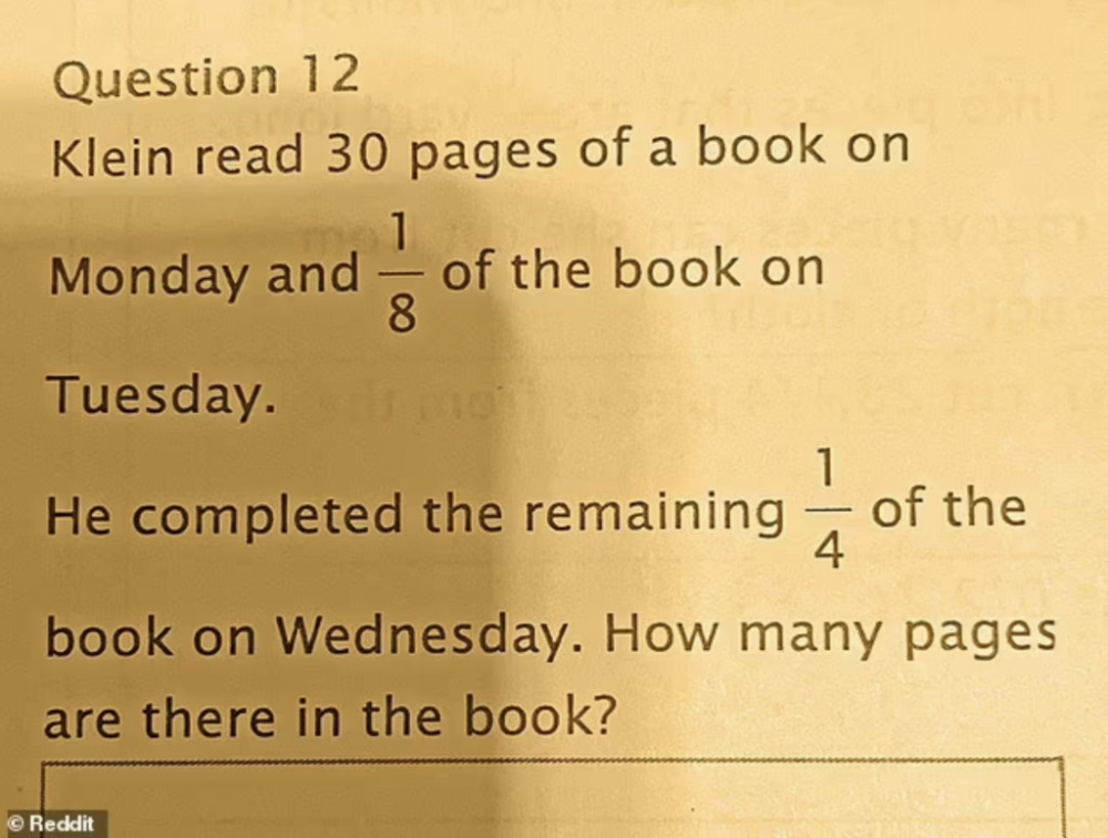 有網民上載了一條小五數學題在Reddit，很多人卻說不會回答。