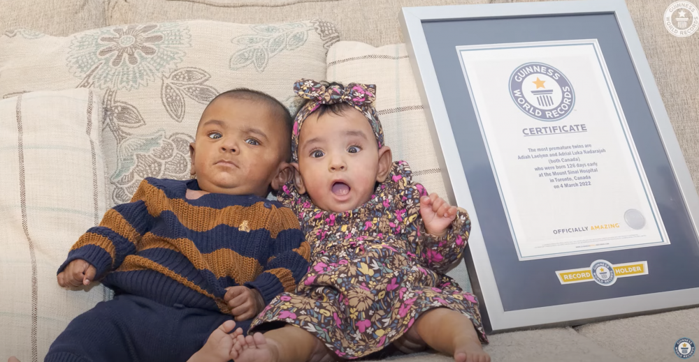 加拿大龍鳳胎創下全球最早產雙胞胎的健力士世界紀錄。