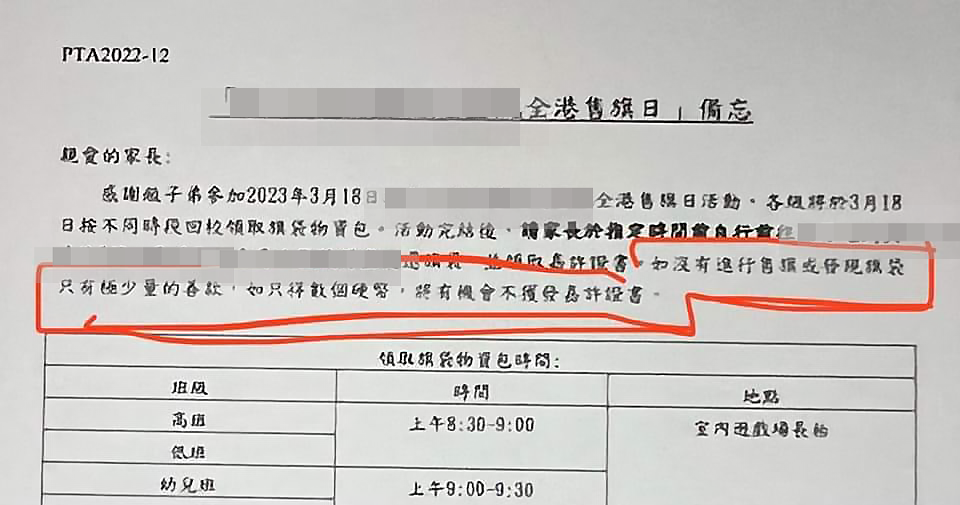 通告言明若旗袋內如只得數個硬幣,將有機會不獲發嘉許證書。